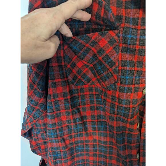 VTG 60s Pendleton Wool Board Shirt Red Plaid Loop Collar Flap Pocket Men’s L - Picture 7 of 9